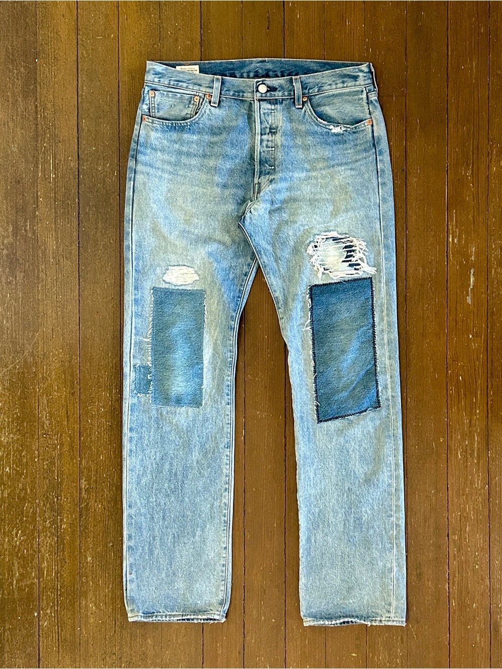 Selvedge Levi Premium 501s 34x34 Light Wash Distressed
